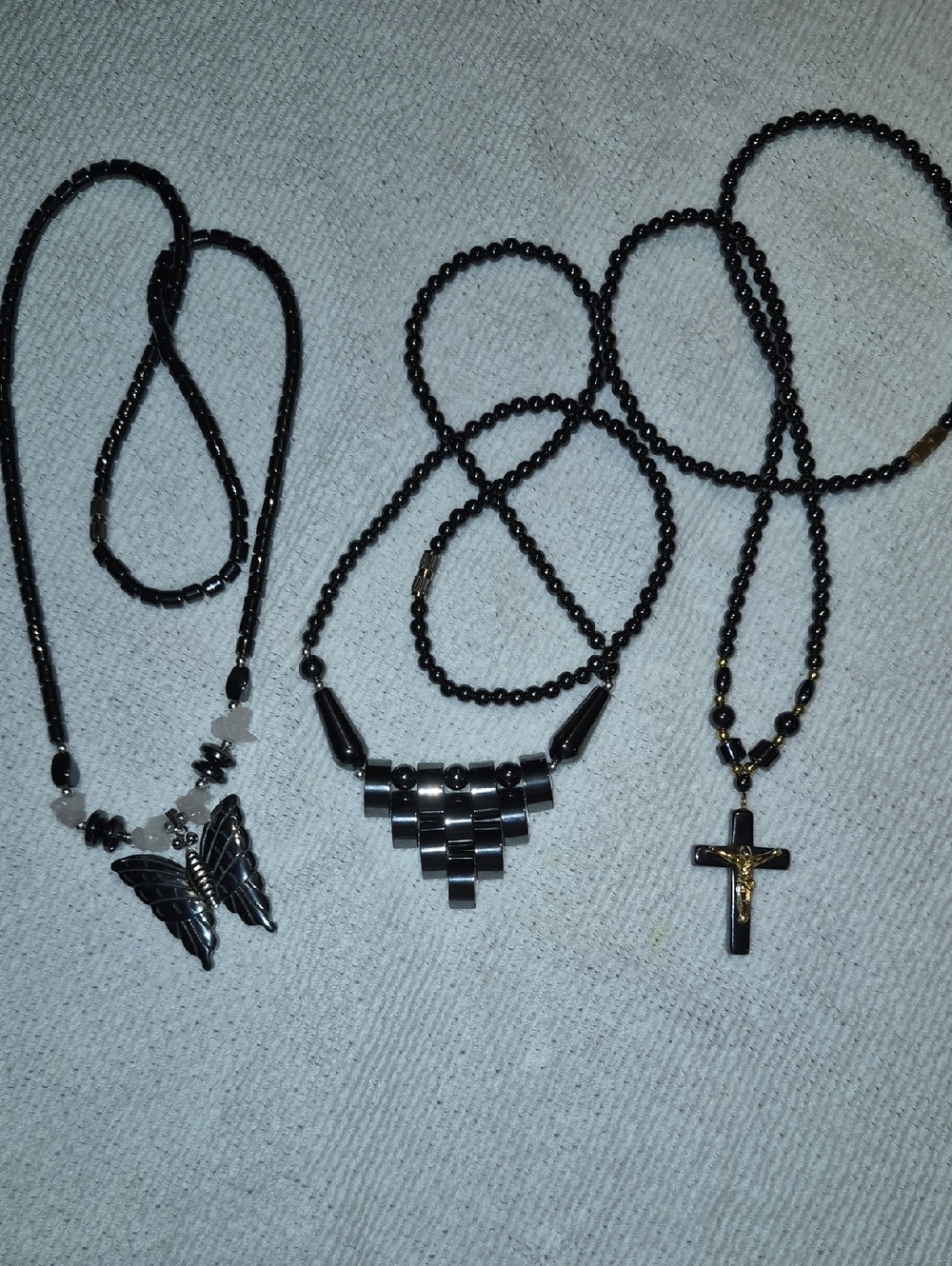 Hematite Necklaces, Butterfly-Modern Geometric-Rosary Cross